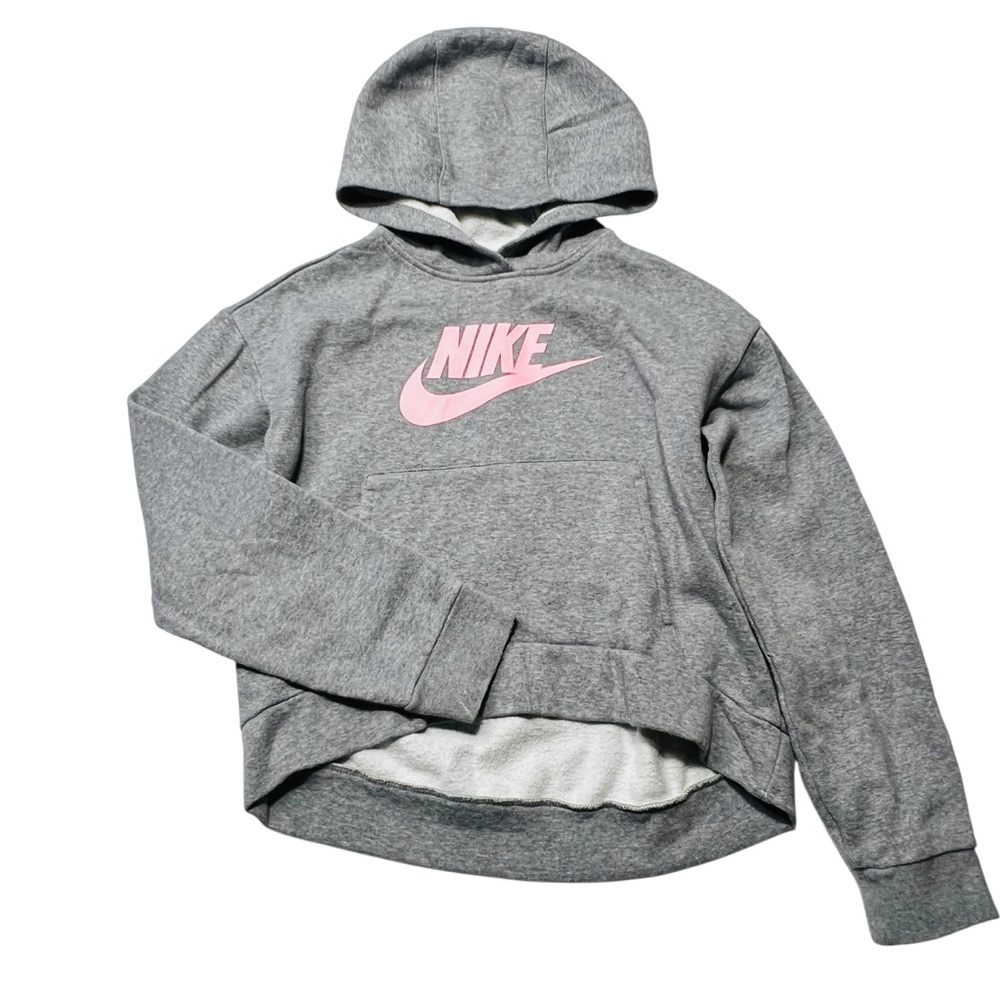 Nike Kids Hoodie in Gray with Pink Swoosh High Low Hemline